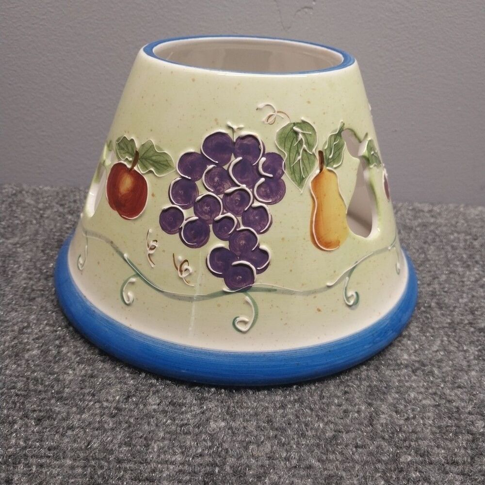 Vintage Fruit Jar Candle Shade Topper Ceramic Grapes Pear Apple Country Decor